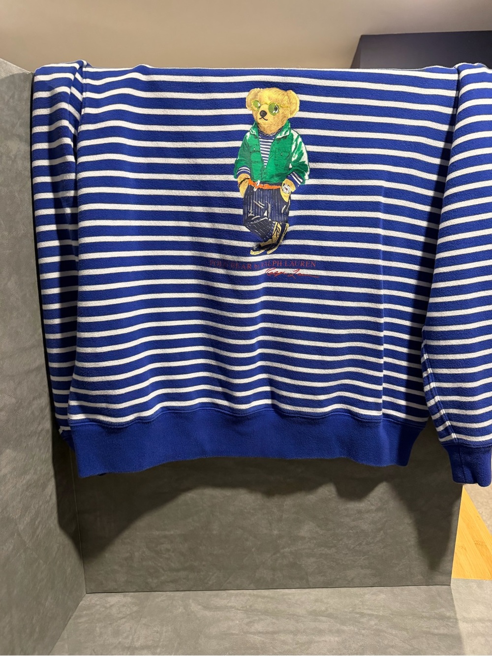Ralph Lauren Polo Bear Striped Blue & White Crewneck Sweatshirt - Picture 4 of 5